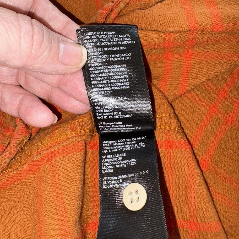 The North Face Mens Shirt Size Large Brown Orange Plaid Lumberjack Outdoor Hike